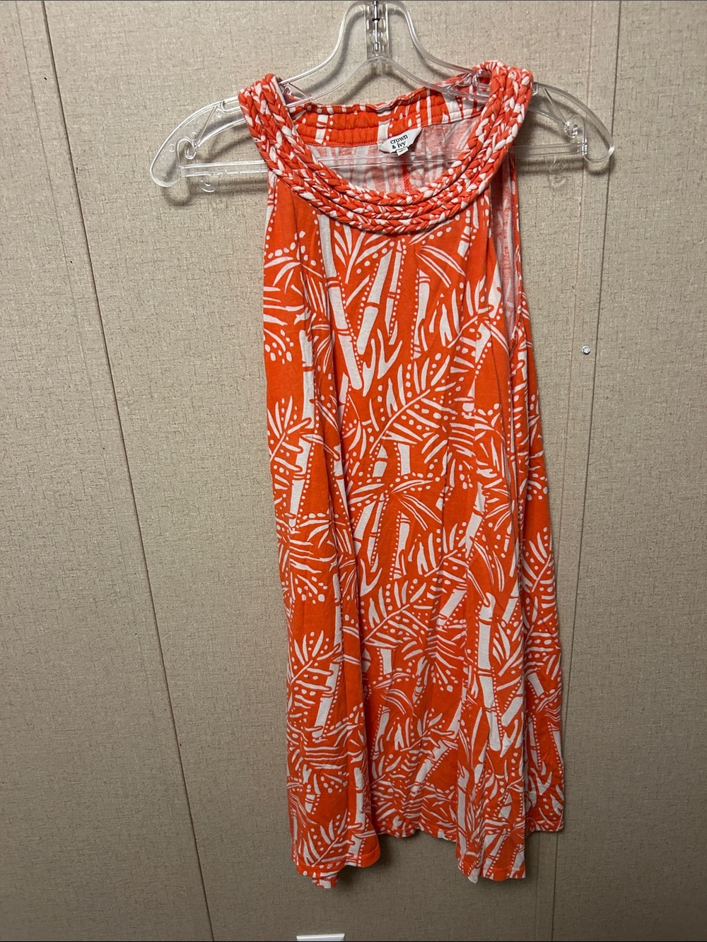 crown & ivy Orange Braided Halter Printed Swim Cover-Up